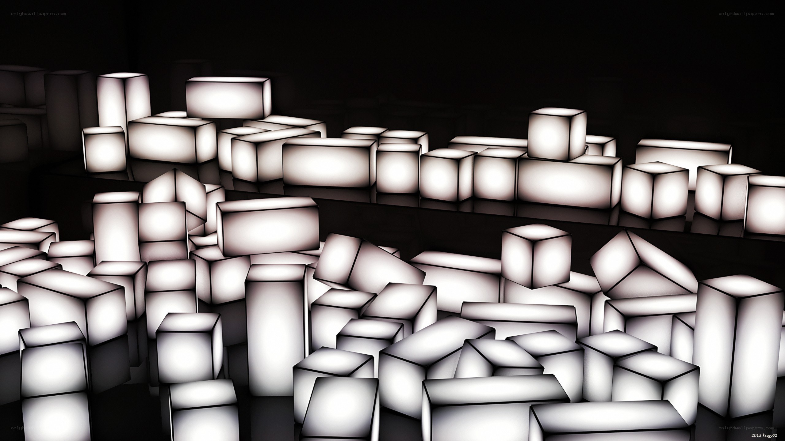 glowing cubes in dark space