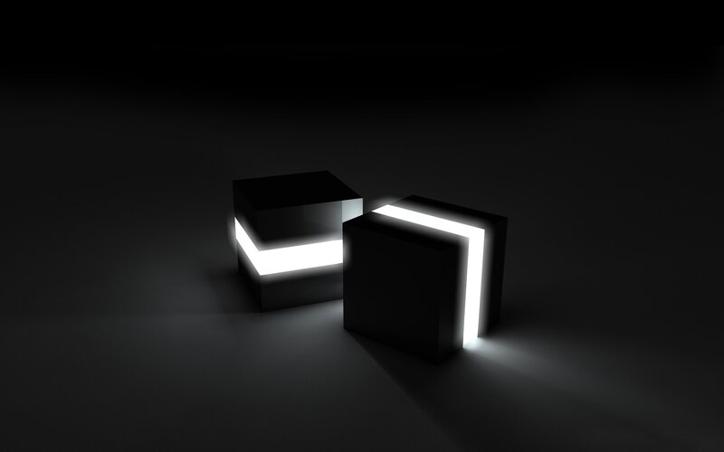 glowing cubes in darkness