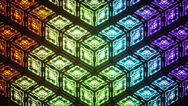 Glowing Cubes in Grid — Green