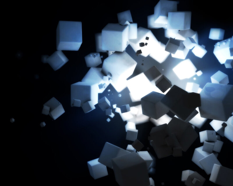 Glowing Cubes in Space — White, Dramatic, 3d Render, Light