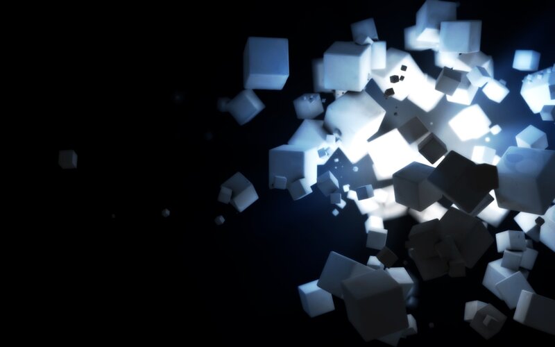 Glowing Cubes in Space — White, Dramatic, 3d Render