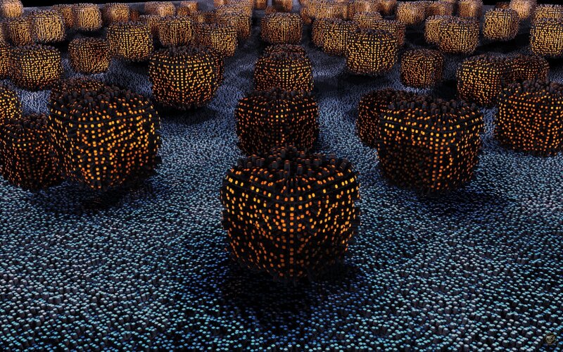 glowing cubes on blue surface