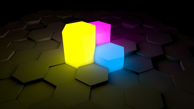 Glowing Cubes on Hexagonal Surface — Yellow