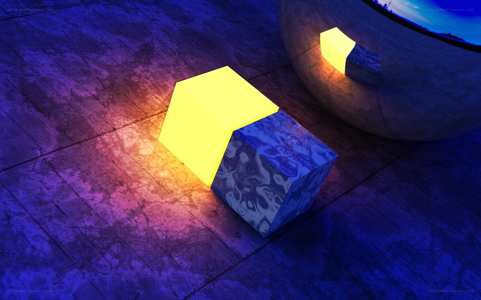 glowing cubes on stone floor