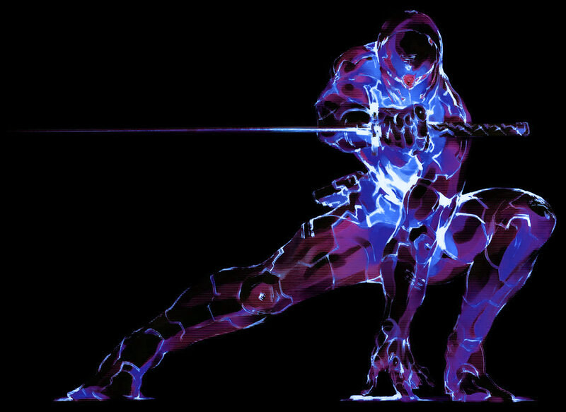 glowing cybernetic warrior
