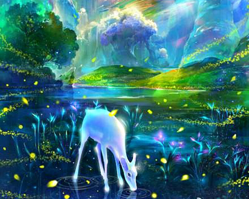 Glowing Deer Drinking