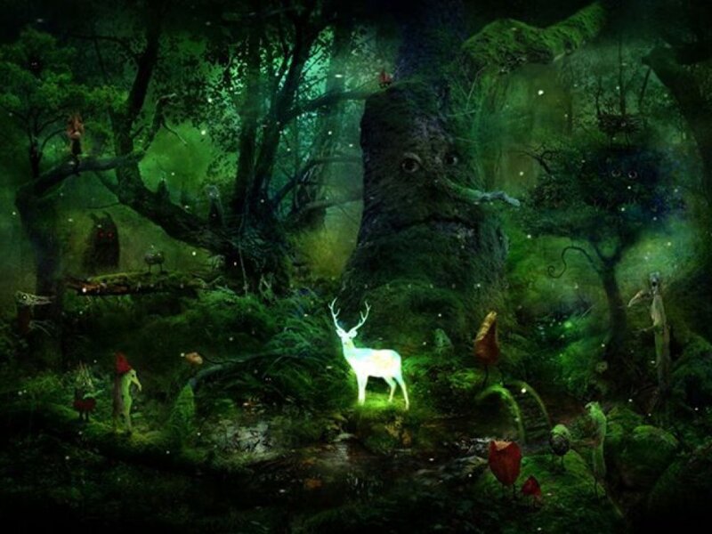 Glowing Deer in Forest — Green
