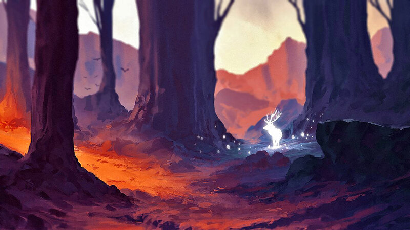 Glowing Deer in Forest — Orange