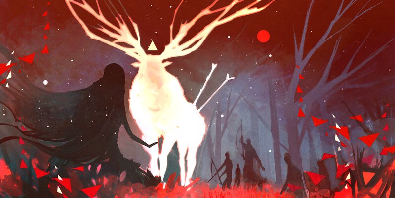 Glowing Deer in Forest — Red