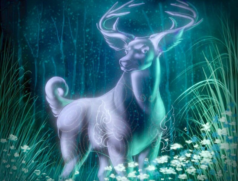Glowing Deer in Forest — Teal, Serene