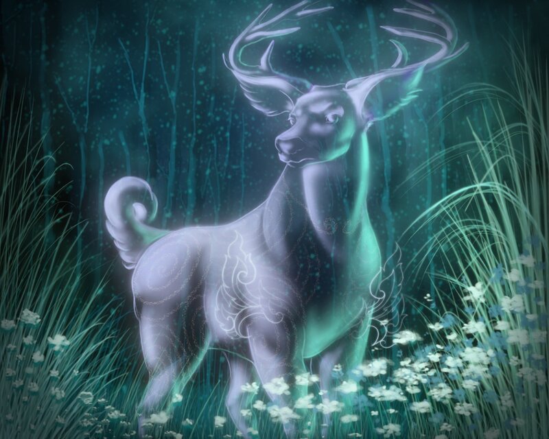 Glowing Deer in Forest — Teal