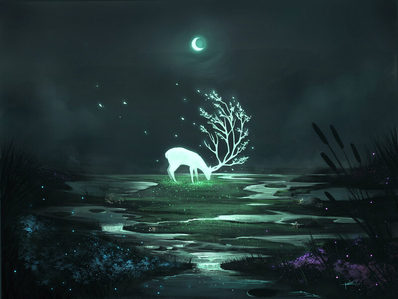 Glowing Deer in Marsh