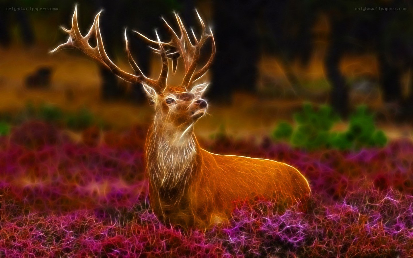 glowing deer in purple field