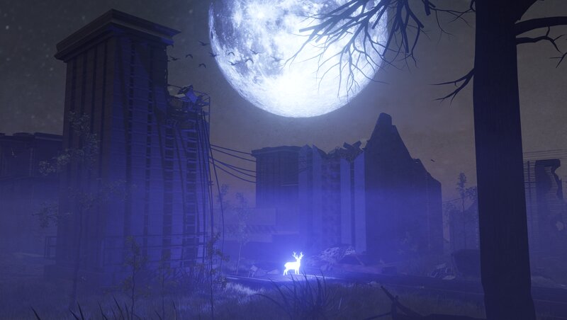Glowing Deer in Ruins