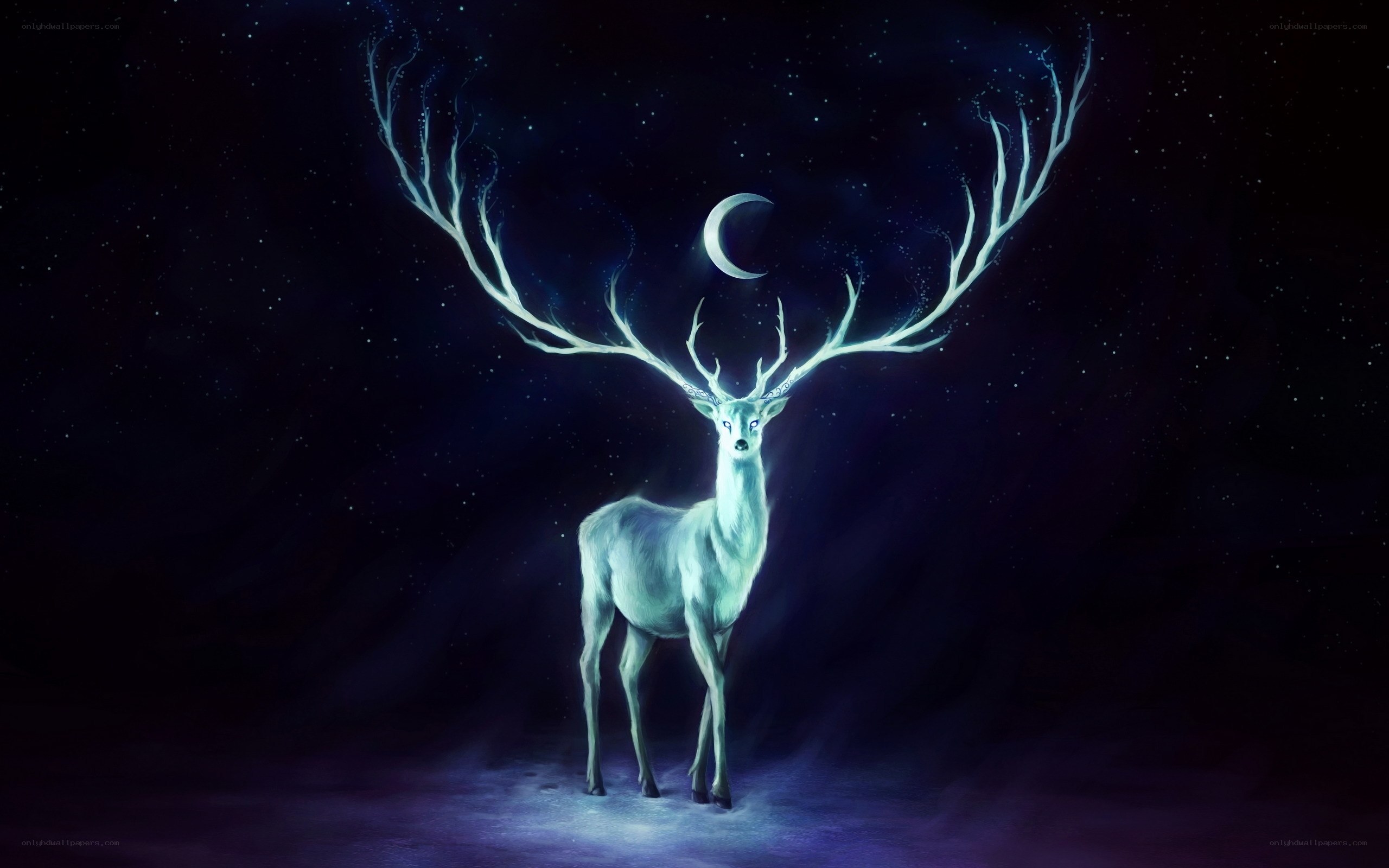 glowing deer under moon