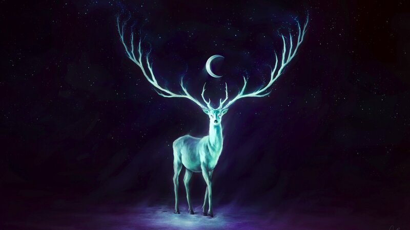glowing deer under moonlight