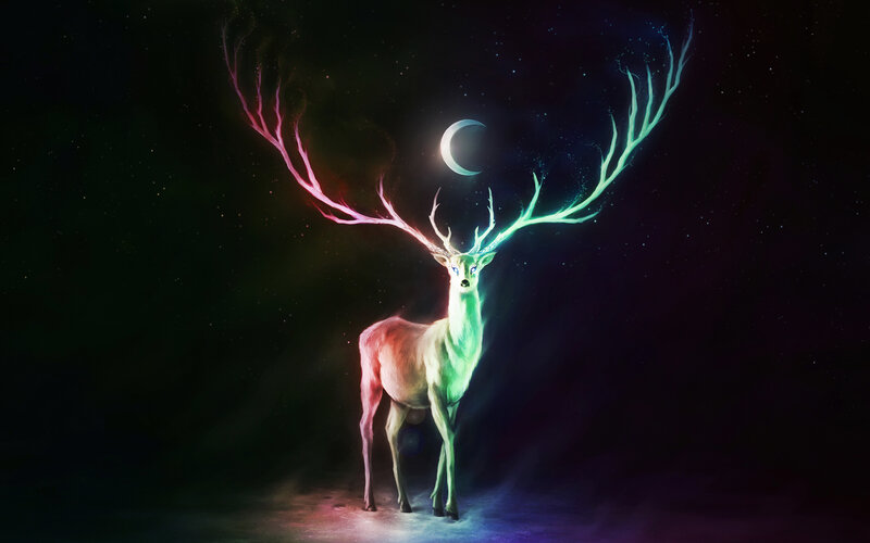 Glowing Deer with Antlers — Green, Mystical