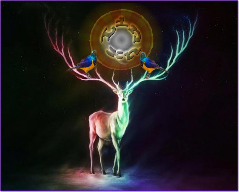 Glowing Deer with Birds