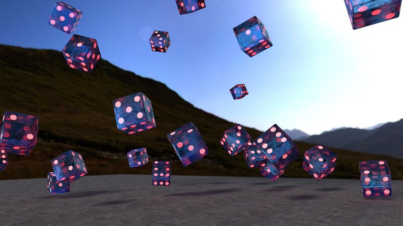 Glowing Dice in Mid-air