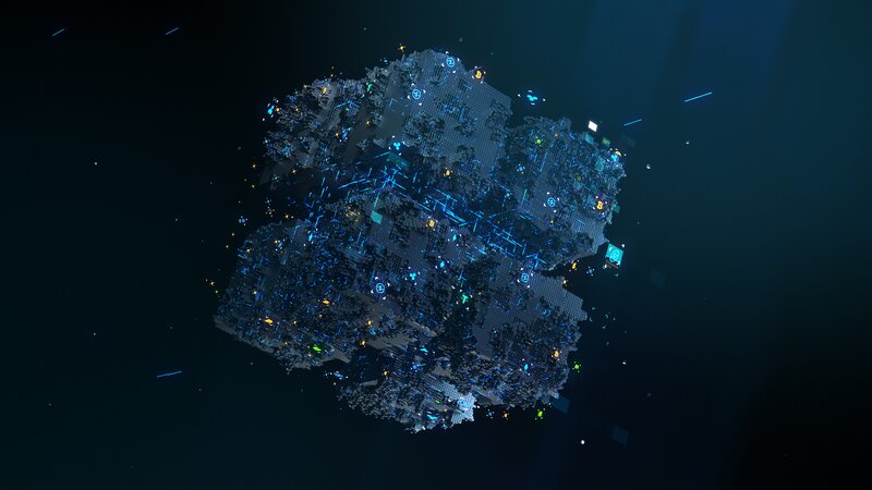 Glowing Digital Cube — Blue