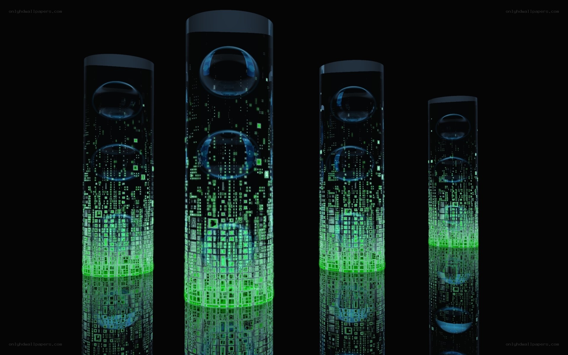 glowing digital cylinders