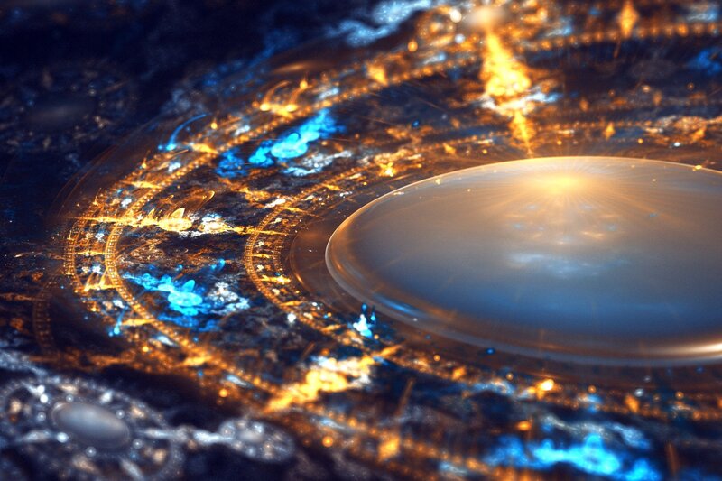 Glowing Disc in Cosmic Scene — Blue
