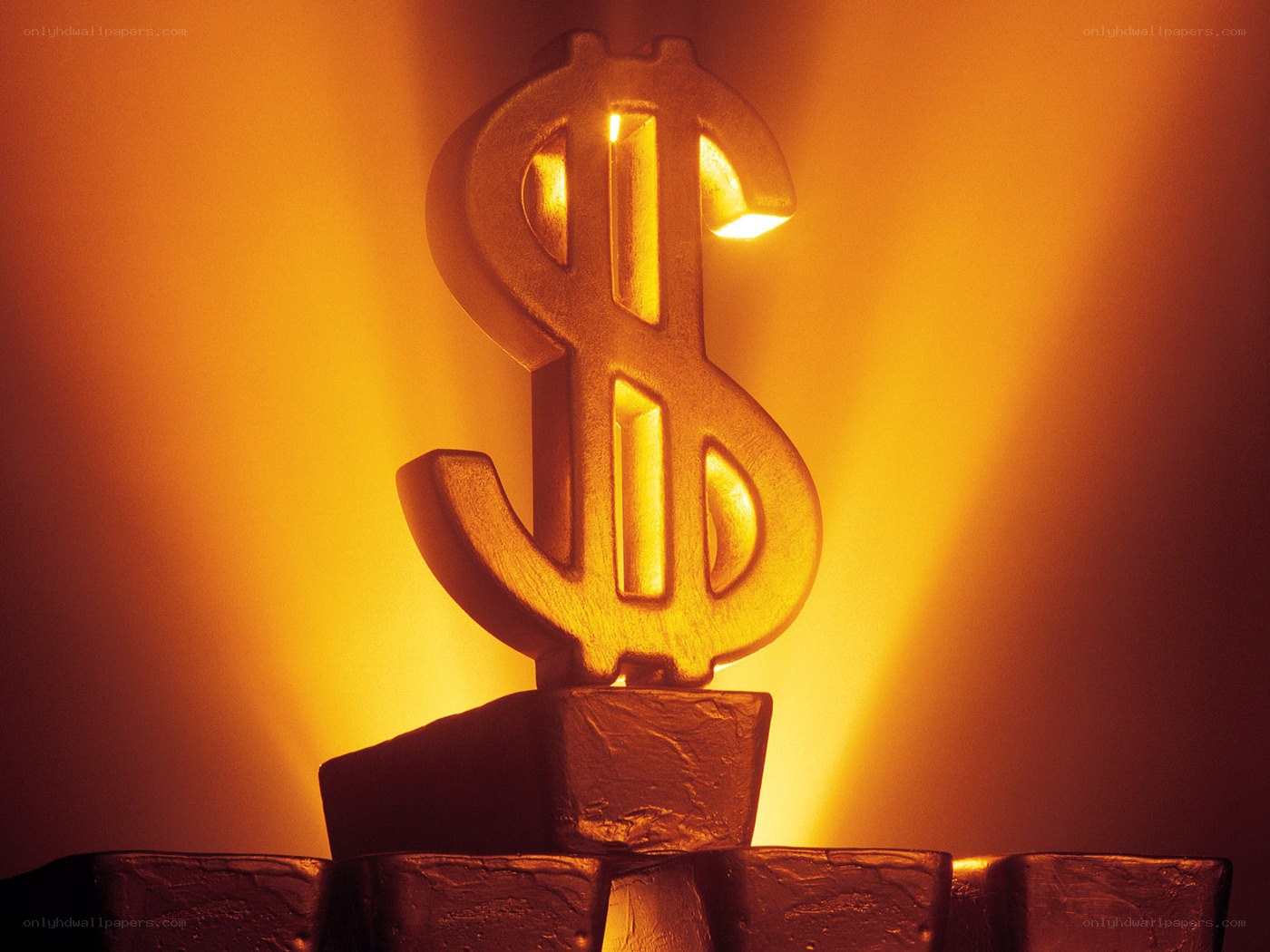 glowing dollar sign on gold bars