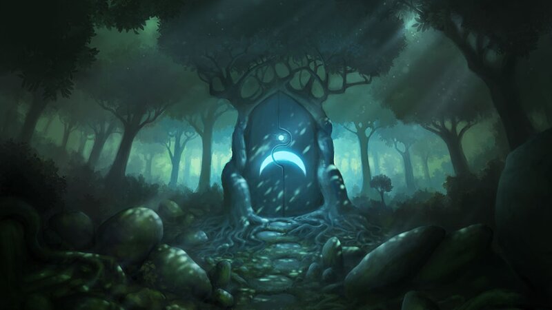 Glowing Door in Forest — Green, Mysterious