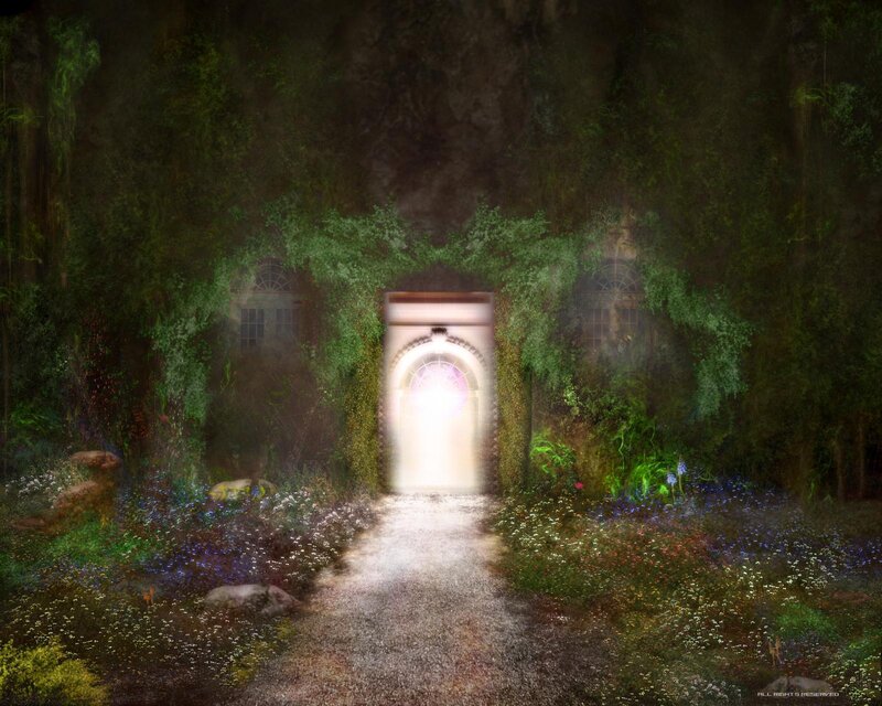 Glowing Door in Garden
