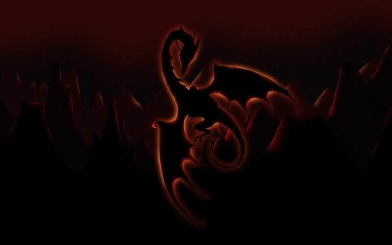Glowing Dragon Silhouette — Black, Dramatic