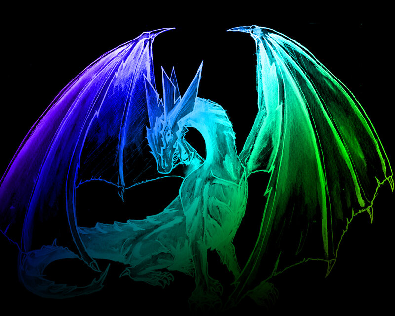 glowing dragon with colorful wings