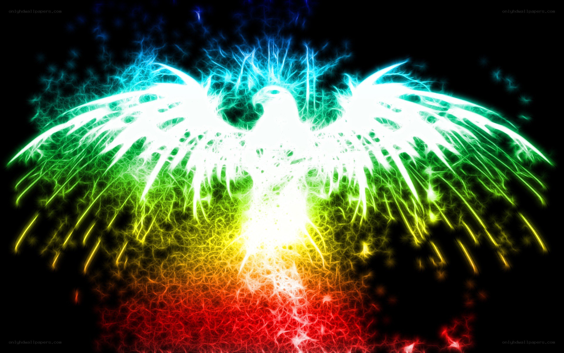 glowing eagle with rainbow colors