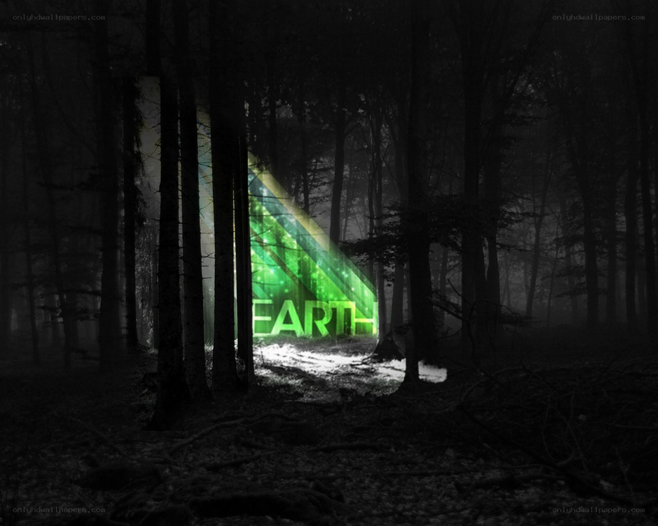 glowing earth sign in forest
