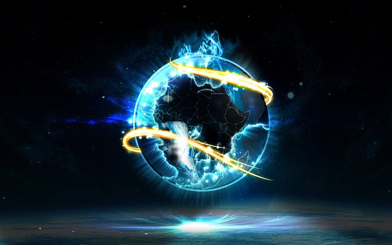 Glowing Earth with Energy Rings