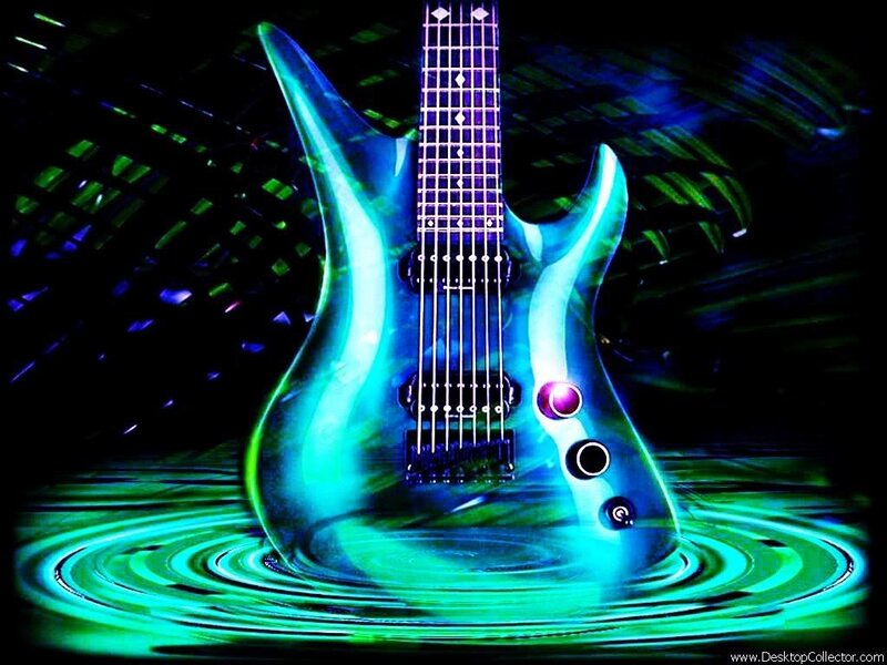 glowing electric guitar in water