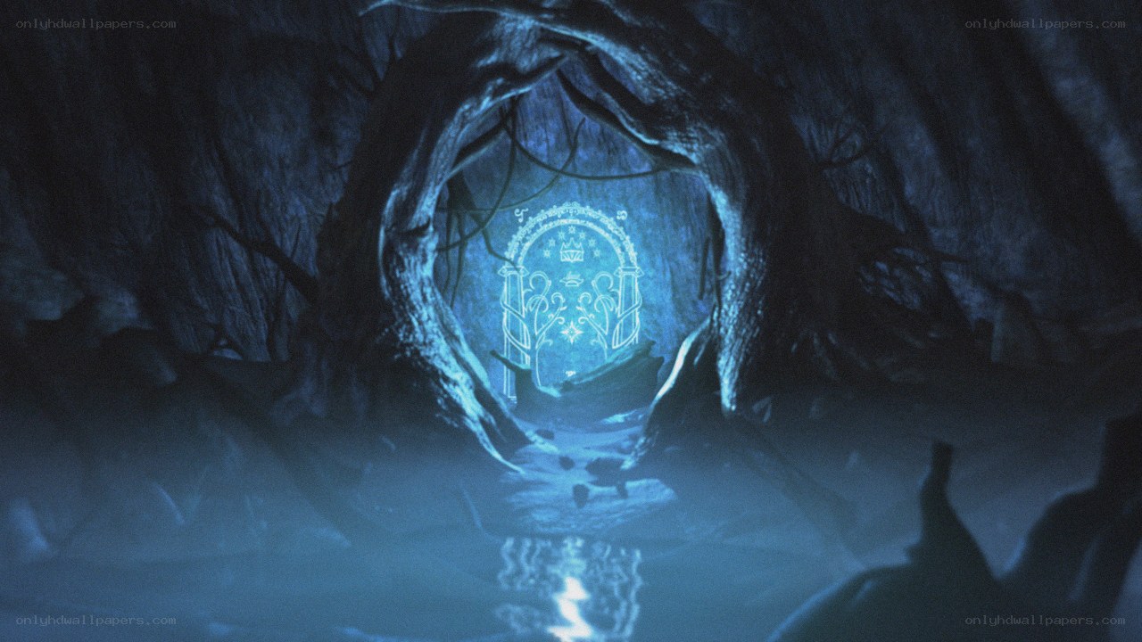 glowing elven gate in cave