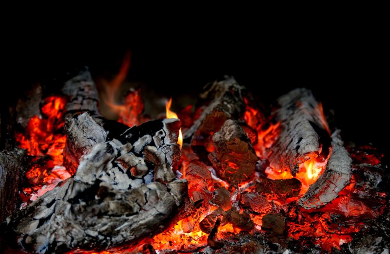 glowing embers in a fire