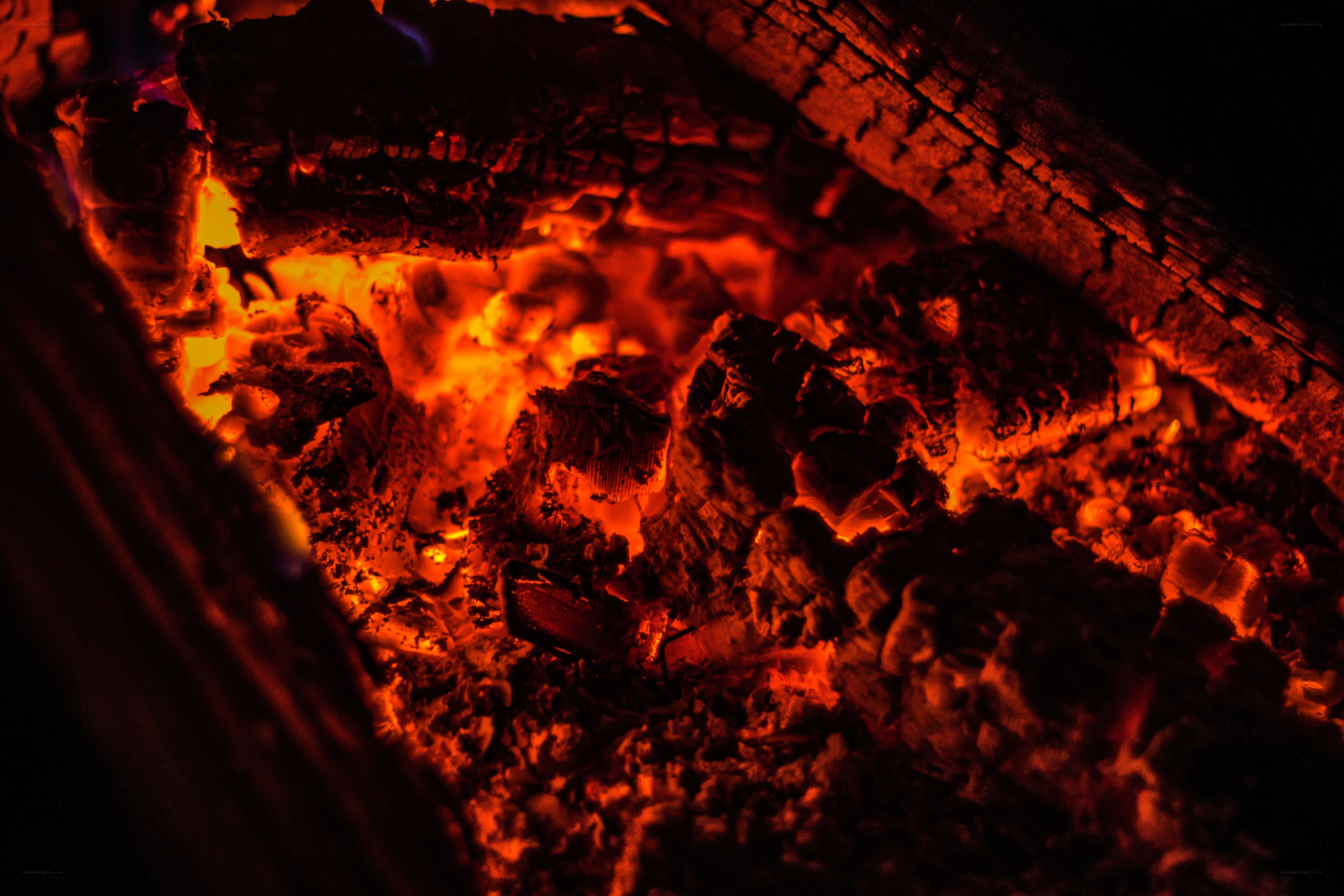 glowing embers in a fire