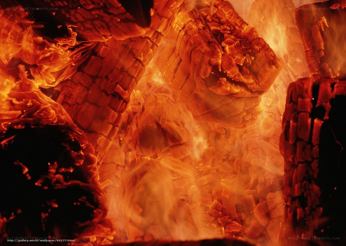 Glowing embers in a fire