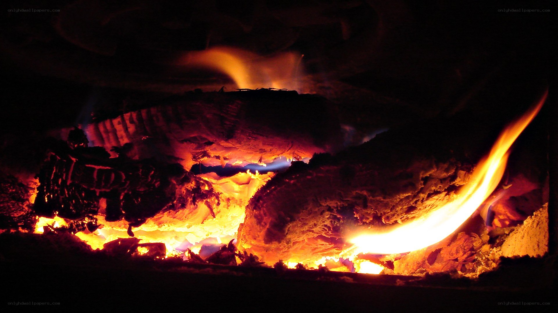 glowing embers in a fireplace