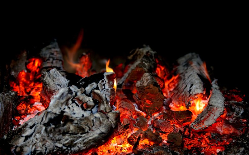 Glowing Embers in Fire — Red
