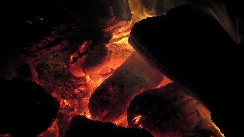 Glowing Embers in Fire — Red, Warm, Night, Photograph