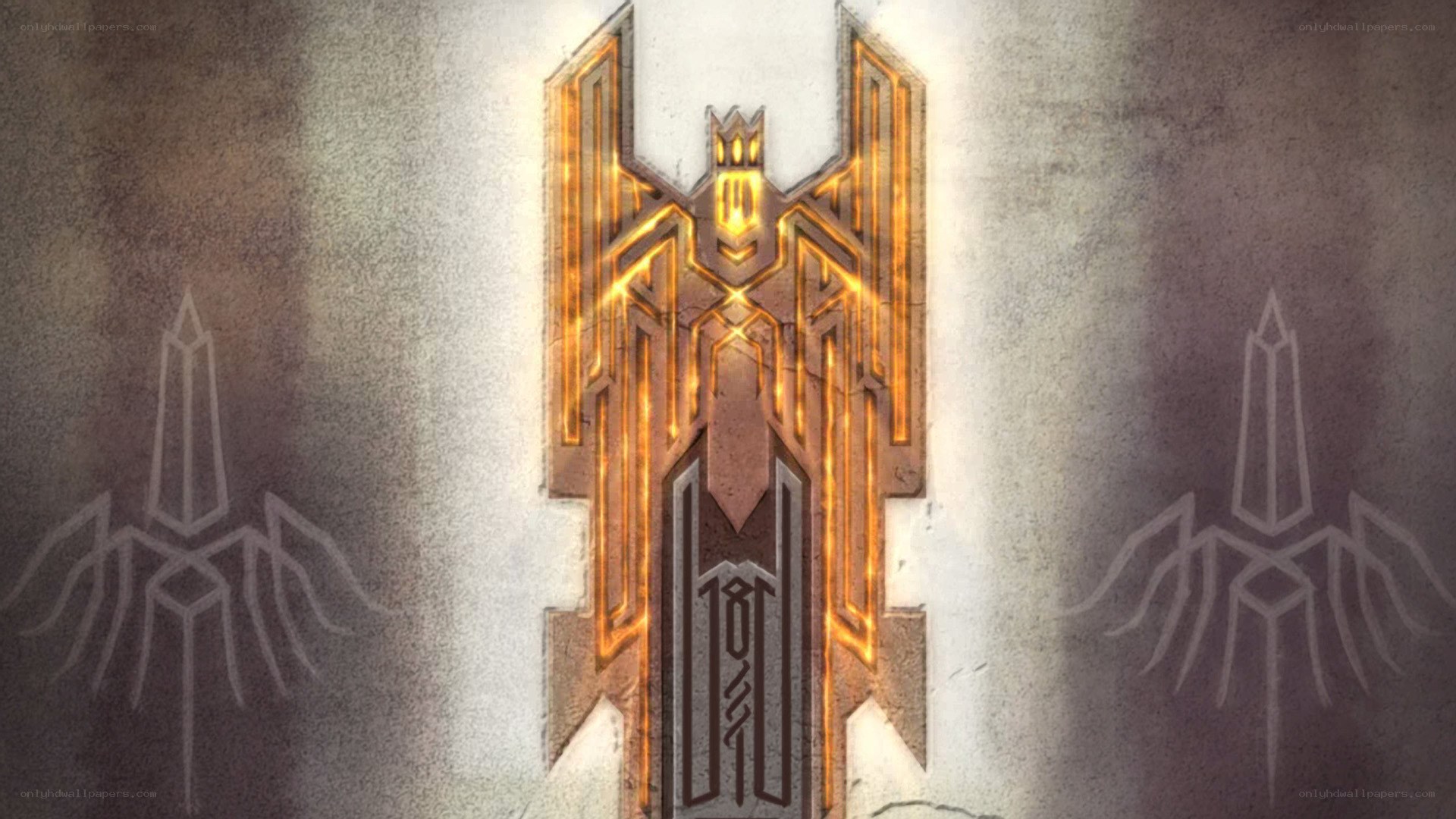 glowing emblem on stone wall