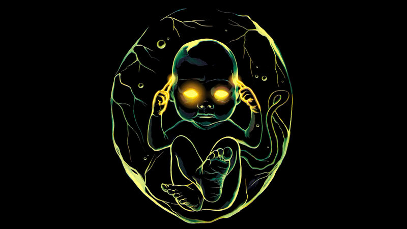 glowing embryo in a pod