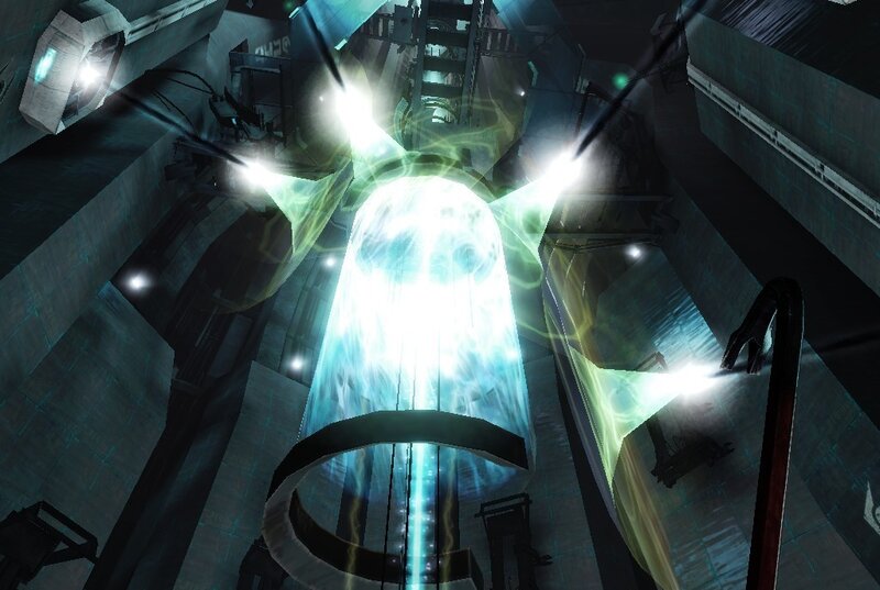 glowing energy pod in facility