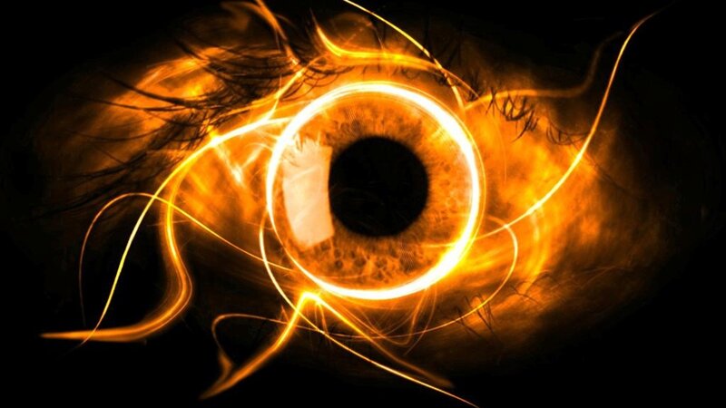 glowing eye with light trails