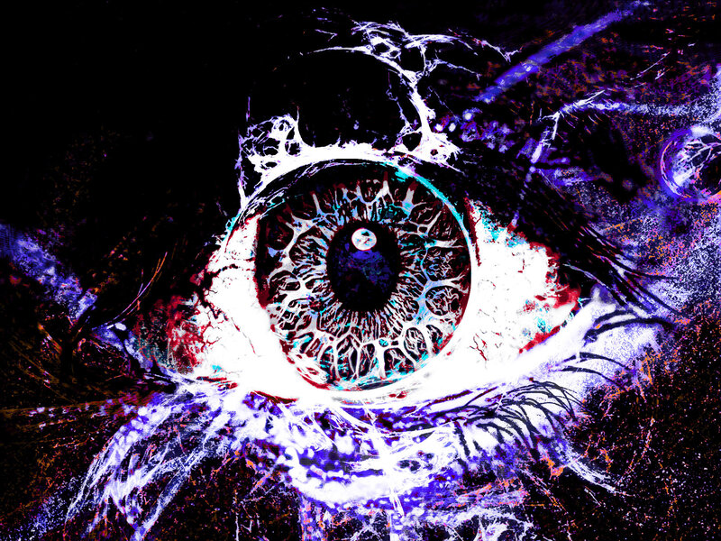 glowing eye with web pattern