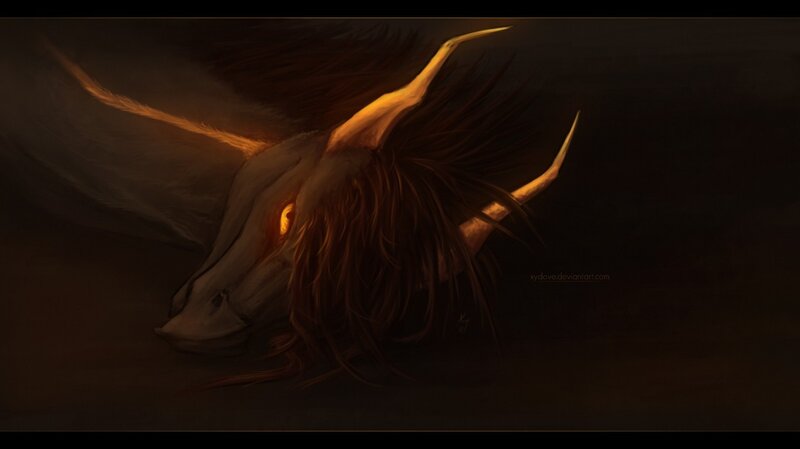 glowing-eyed creature head