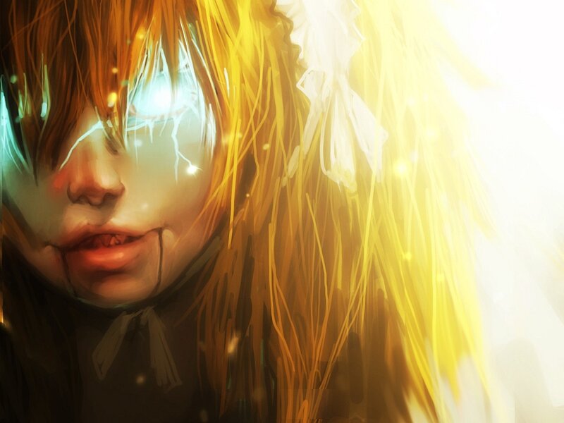 glowing eyes and golden hair