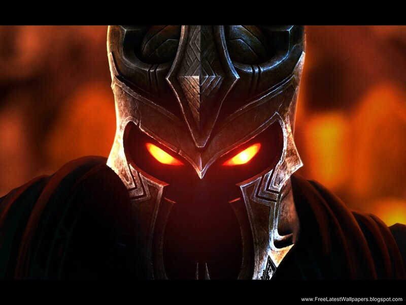 glowing eyes in dark armor